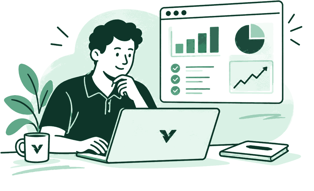 A club manager at a laptop reviewing the day's numbers on a dashboard
